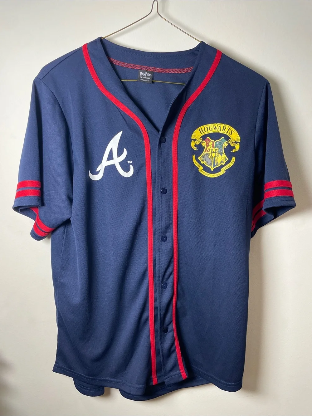 Harry Potter Hogwarts Atlanta Braves Baseball Jersey Adult M Navy Quidditch